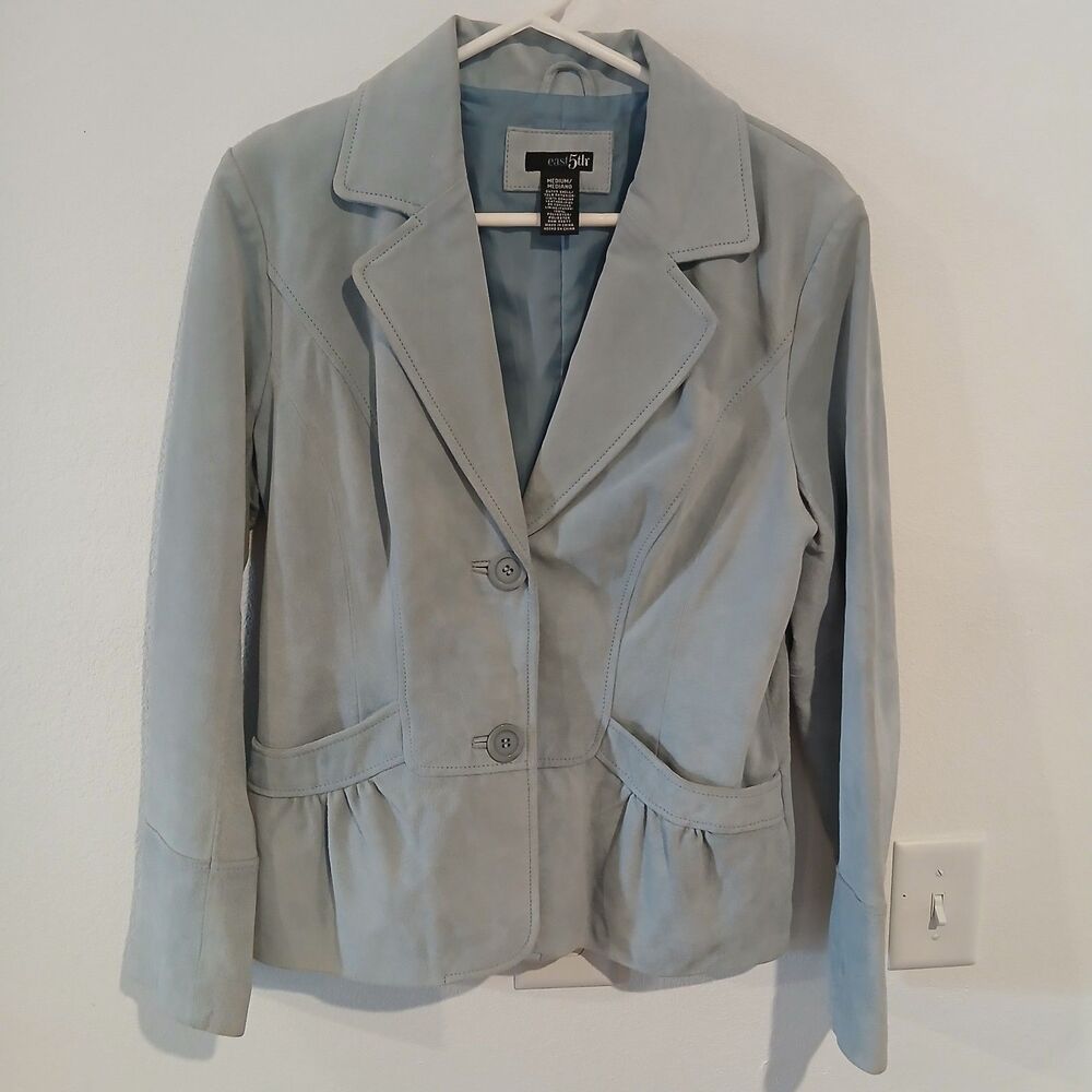 East 5th Jacket/Blazer Powder Blue Suede Leather Beautiful Women's Medium